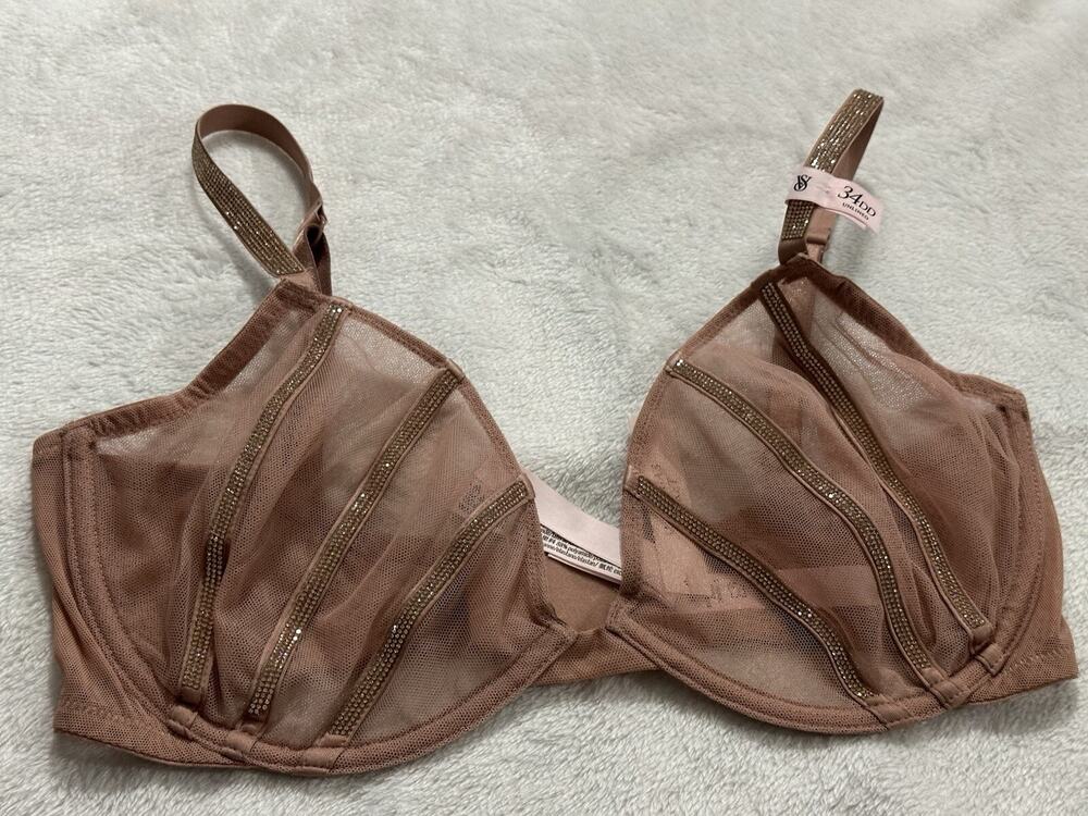 Victoria's Secret Very Sexy Shine Detail Unlined Low-Cut Demi Bra 34DD Nude